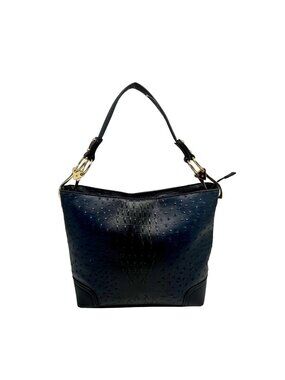 Blue Crock-Embossed Faux Leather Shoulder Bag